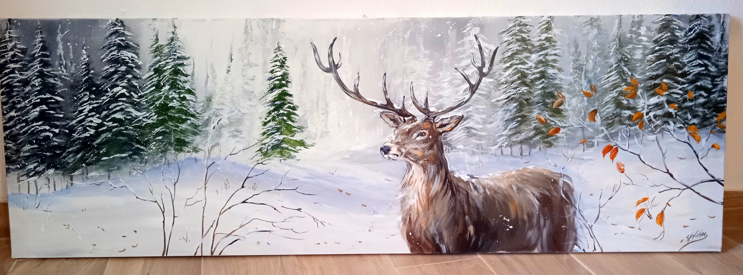 Cervo,acrilico su tela 120×40