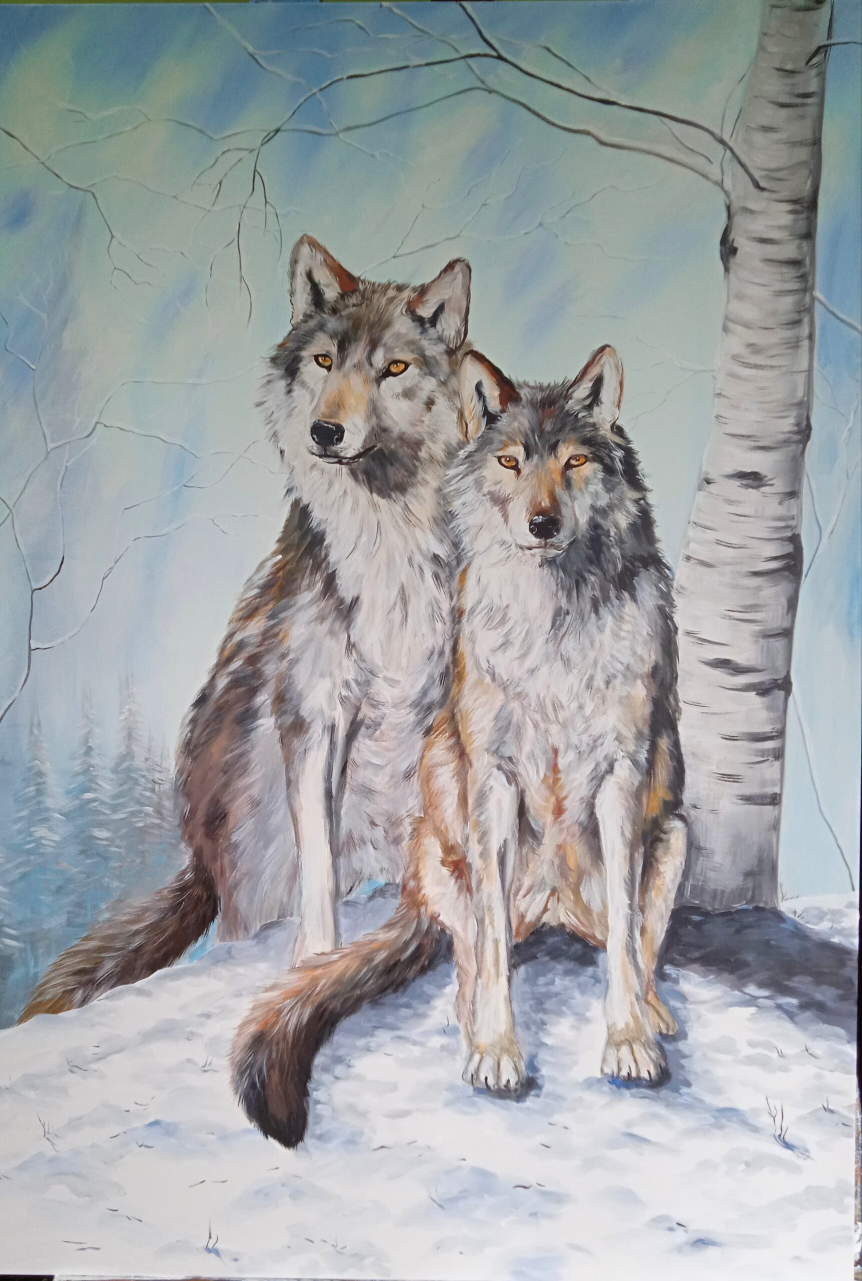 Coppia di lupi,acrilico su tela 70 x100 cm