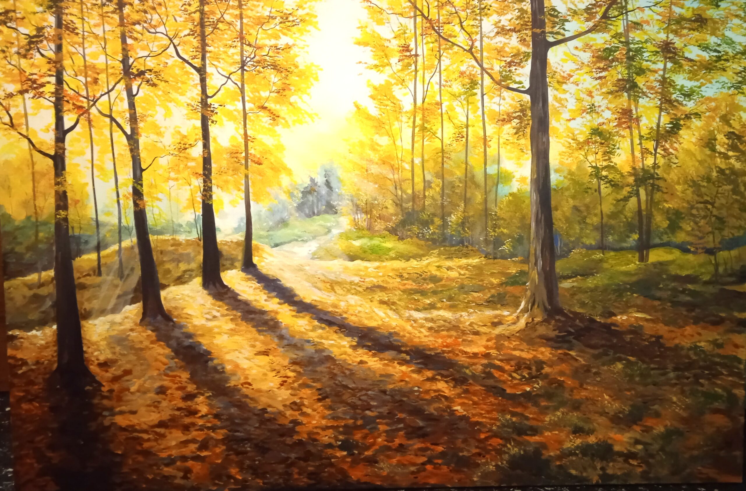 Faggeta in autunno ,acrilico su tavola 120×80
