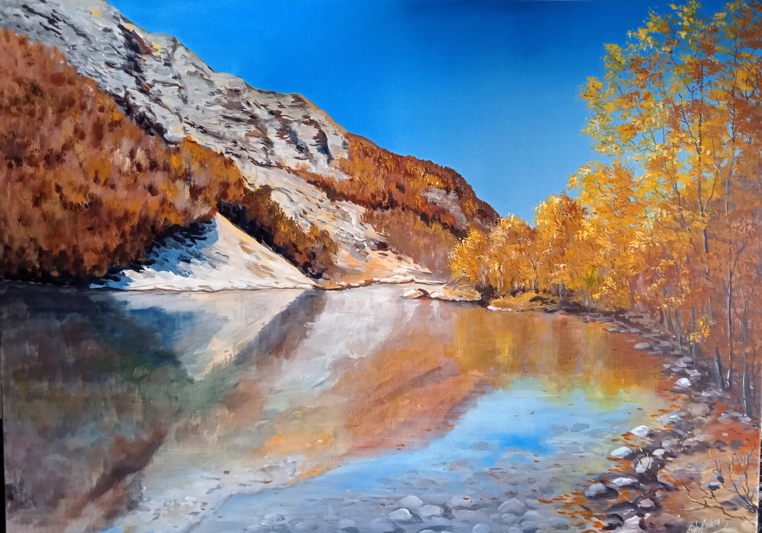 Autunno al lago Santo Modenese,acrilico su tela 70×50