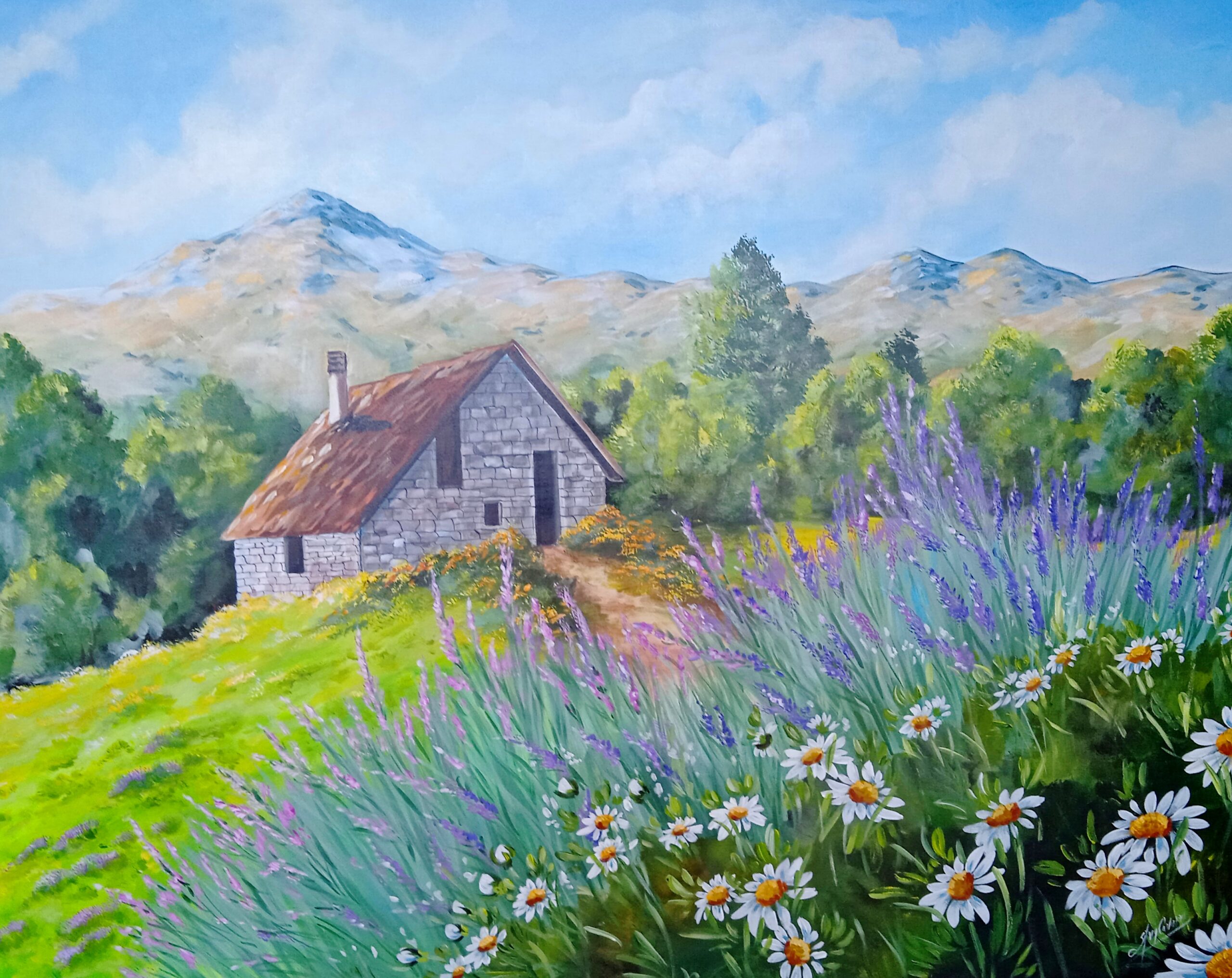 Casale in Appennino, acrilico su tela 100×80